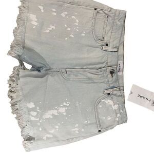 Frame Le Slouch High Waist Raw HemJeanShorts Women's Size 29 Blue Paint Splatter